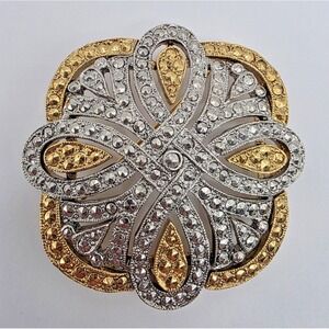 Vtg Art Deco Style Silver Gold Tone Metal Brooch Pin Heavy 2"x2" EUC